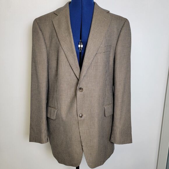 Arnold Brant Mens Tan/Black/Blue Houndstooth 100% Cashmere Blazer Jacket 44R - Picture 4 of 16